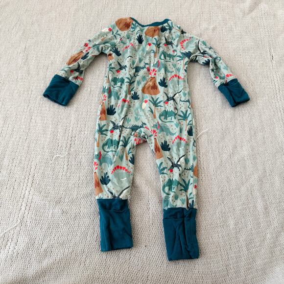 Emerson & Friends Blue Dinosaur Heart Valentine Bamboo Zippered Sleeper - 0 to 3 - Picture 4 of 5